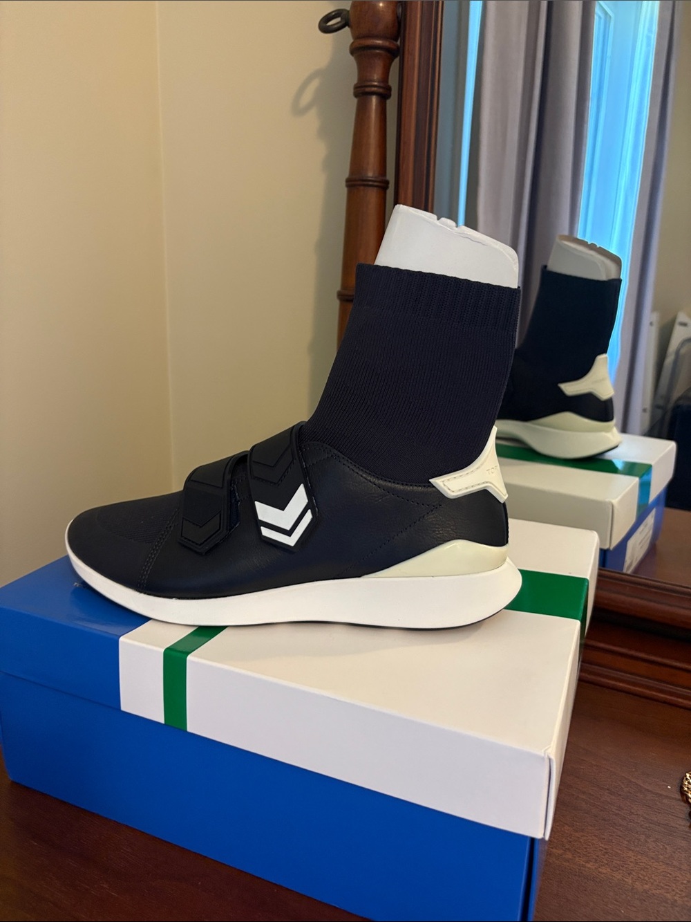 Women’s Tory Burch Navy Sock Sneaker with White Sole